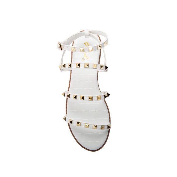 White Vegan Leather Studded Gladiator Sandals - Picture 4 of 5